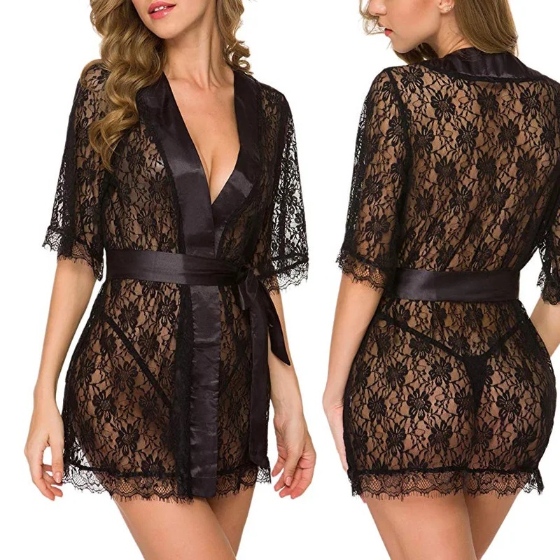 Nolia Floral Lace V-Neck Linge - đánh giá và giá Kimono Sheer Floral